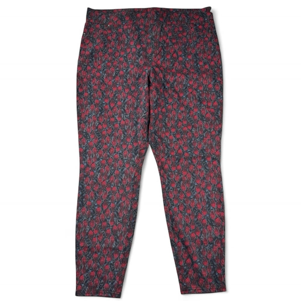 Hue Utopia Floral Denim Leggings with Back Pockets Womens Plus 2X Red Gray